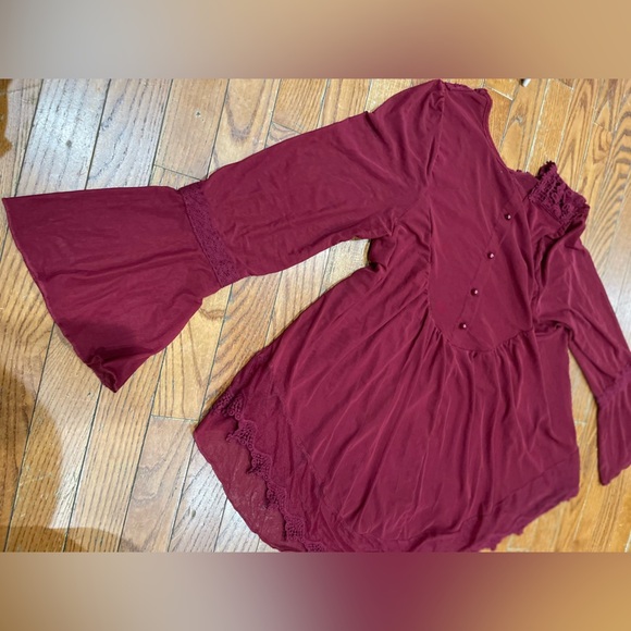 Ultra Pink Burgundy Flared Sleeve Blouse - Picture 4 of 9